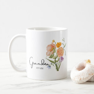 Caneca De Café Avó Floral Est 2026, Presentes de Anúncio de Bebê 