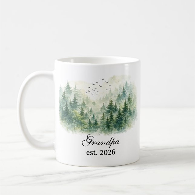 Caneca De Café Avô Floresta Nebulosa Aquarela (Esquerda)