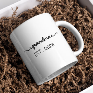 Caneca De Café Avó Minimalista Nome Manuscrito Ano de Fundação