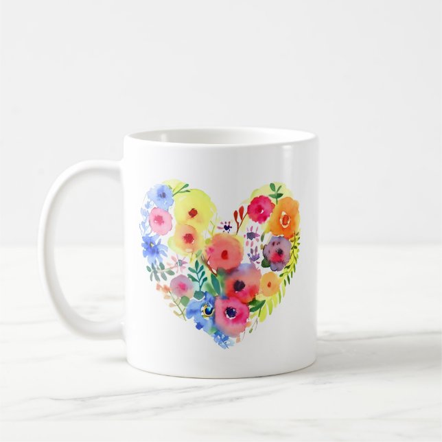 Caneca De Café Avó Personalizada do Coração Floral (Esquerda)