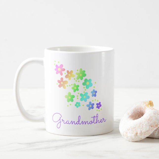 Caneca De Café Avó Rainbow Flowers Mug (Com Donut)