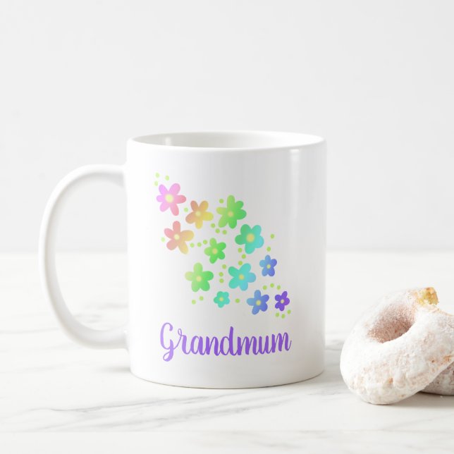 Caneca De Café Avó Rainbow Flowers Mug (Com Donut)