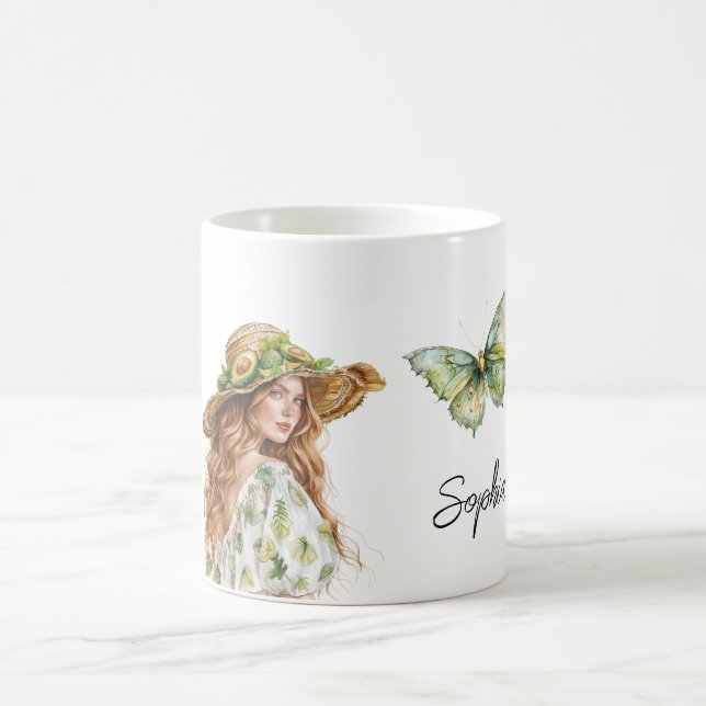 Caneca De Café Avocado Hat Butterfly Red Head Female (Centro)