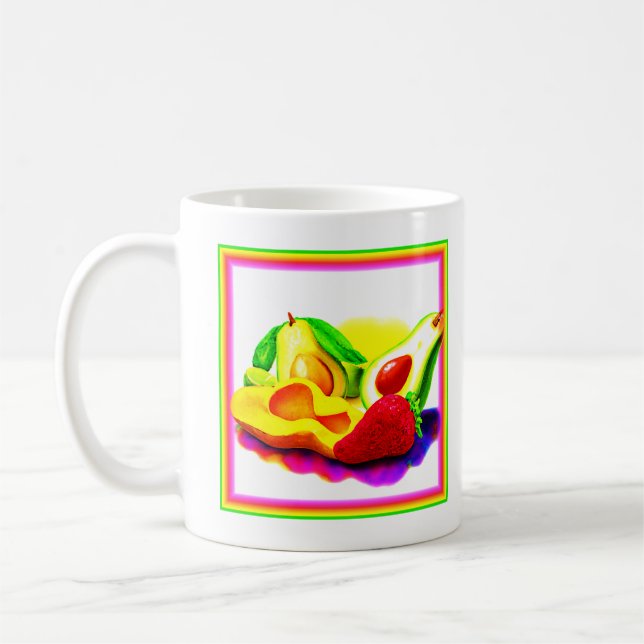 Caneca De Café Avocado tropical, morango e manga. Comprar Agora (Esquerda)