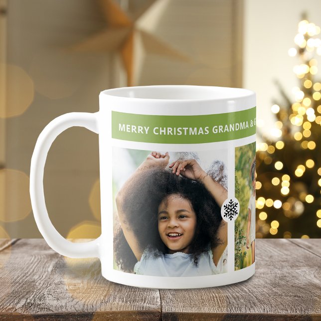 Caneca De Café Avós de Natal Modernos 3 Fotos (Modern Christmas Grandparents 3 Photos Coffee Mug)