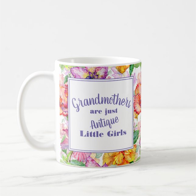 Caneca De Café Avós Meninas Florais Amarelas Roxas (Esquerda)