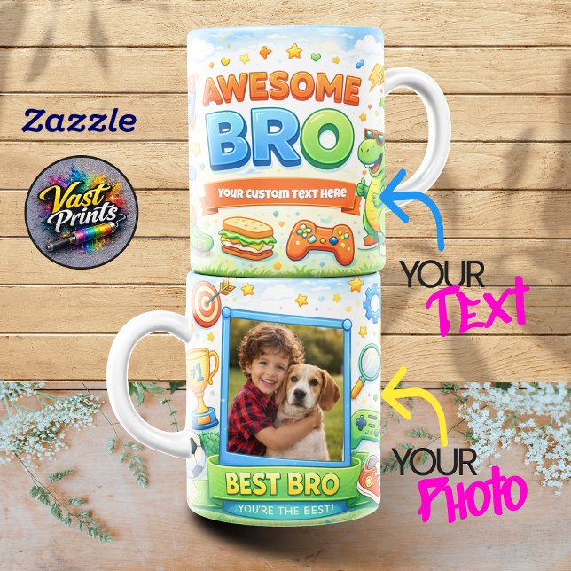 Caneca De Café Awesome Bro Dinosaur Gaming Custom Photo Collage (Awesome Bro Dinosaur Gaming Custom Photo Collage Coffee Mug)