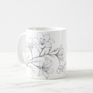 Caneca De Café Azalea Floral Delicate Pencil Sketch