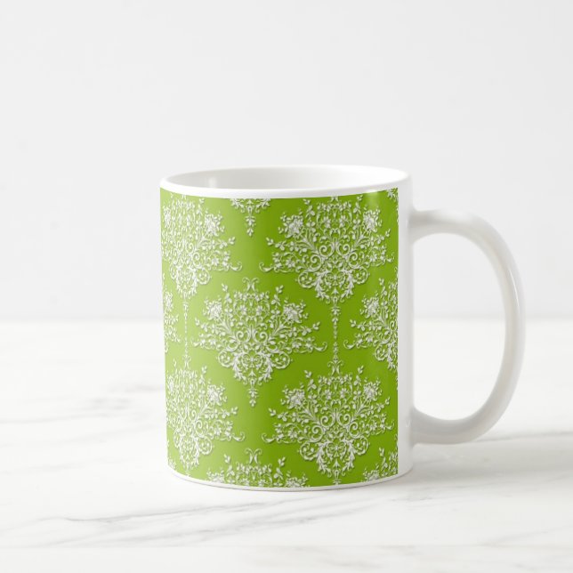 Caneca De Café Azeite Verde e Damasco Branco (Direita)