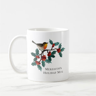 Caneca De Café Azeitonas de Natal Pássaro de Inverno Personalizad
