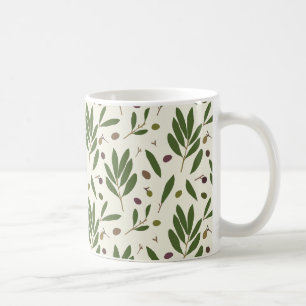 Caneca De Café Azeitonas e ramos minimalistas - padrão uniforme.