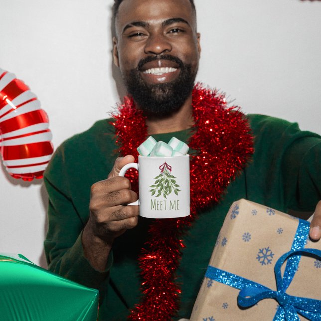 Caneca De Café Azevinho Alegre com Bagas Brancas (Christmas cute merry mistletoe holiday custom mug)