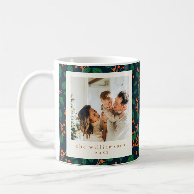 Caneca De Café Azevinho de Natal Folhagem Duas Fotos Verticais Az (Esquerda)