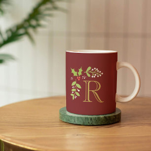 Caneca De Café Azevinho & visco do Natal do monograma