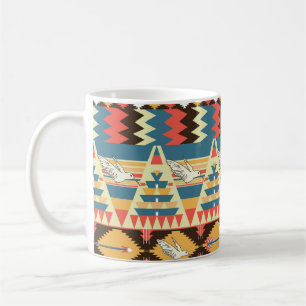 Caneca De Café Aztec colorido: pássaros, padrão de flores.