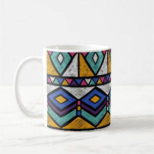 Caneca De Café Aztec Geométrico Tribal: Padrão Vintage Colorido