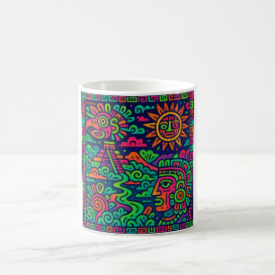 Caneca De Café Aztec Sunrise - Neon Mayan Mug