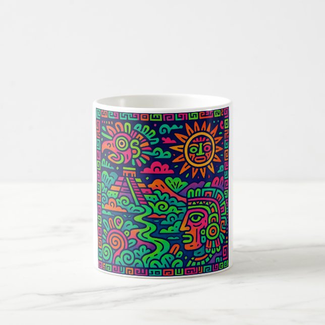 Caneca De Café Aztec Sunrise - Neon Mayan Mug (Centro)