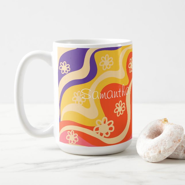 Caneca De Café Azul,Amarelo,Laranja, Abstrato cor-de-rosa (Com Donut)