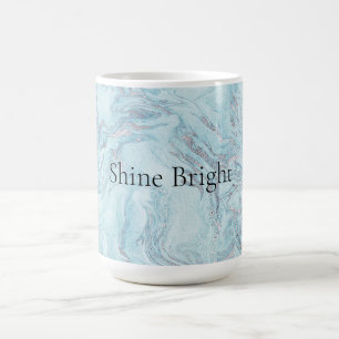 Caneca De Café Azul Aqua Silver Marble Swirls