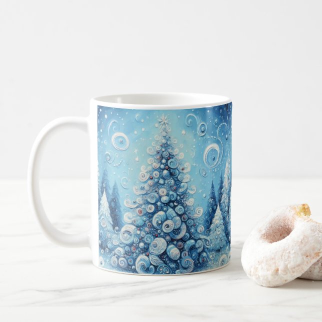 Caneca De Café Azul-árvore de Natal Impressionante e Impressionan (Com Donut)