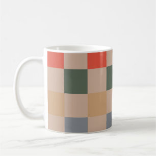 Caneca De Café Azul Bege Laranja Marrom Xadrez Gingham Padrão