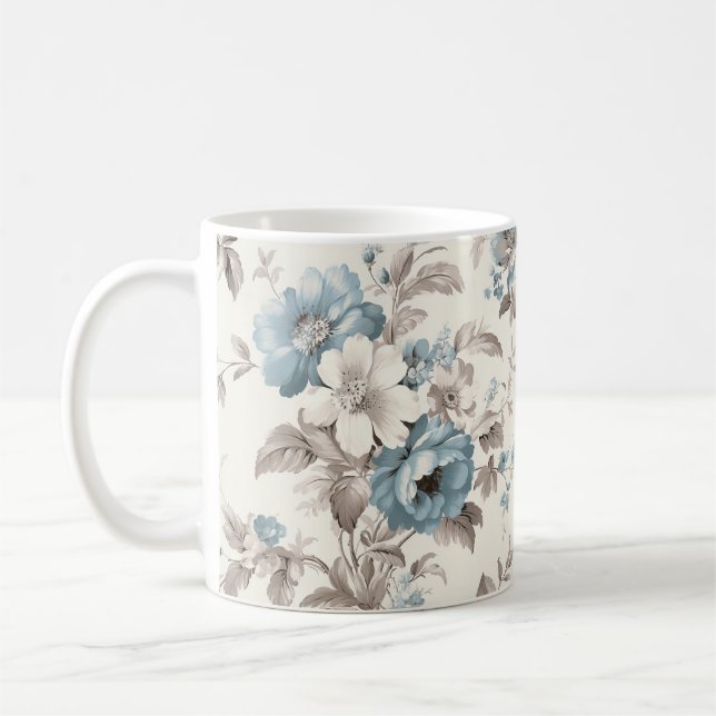 Caneca De Café Azul bonito/Castanho Claro Floral (Esquerda)