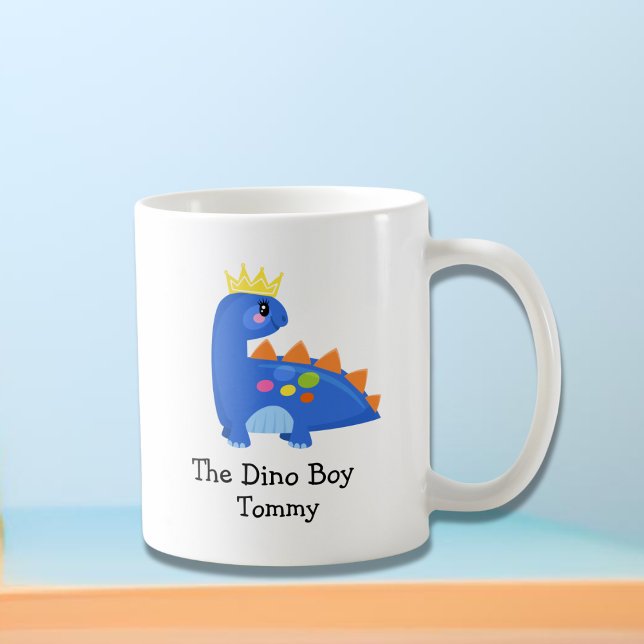 Caneca De Café Azul Bonito O Rapaz Dino Crianças. (Criador carregado)