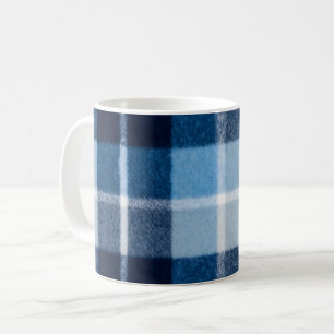 Caneca De Café Azul Branco Aconchegante Flanela Xadrez