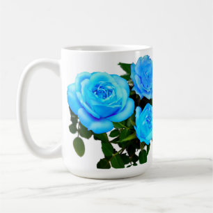 Caneca De Café Azul-branco Elegante rosas azuis-florais