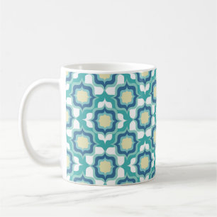 Caneca De Café Azul Branco Mediterrâneo Retro