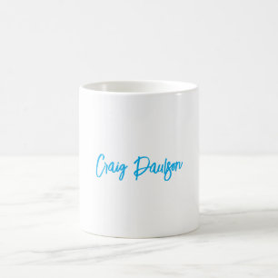 Caneca De Café Azul Branco Seu Nome Calliografia Minimalista Excl