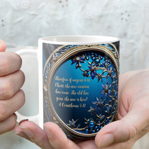 Caneca De Café Azul brilhante com Bíblia personalizável Dourada V