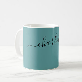 Caneca De Café Azul Cadete Elegante Nome Moderno Personalizado