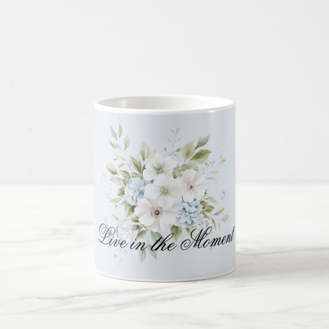 Caneca De Café Azul Celeste Floral Branco Pálido (Centro)