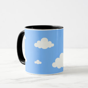 Caneca de café azul céu padrão contínuo de nuvens