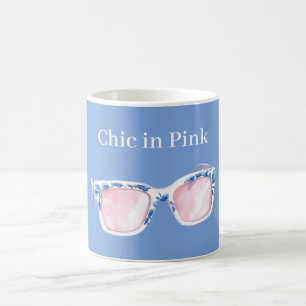 Caneca De Café Azul Chic De Óculos Cor De Rosa