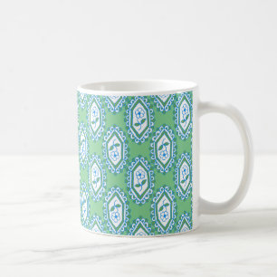 Caneca De Café Azul-chic Vintage Periwinkle Floral em verde