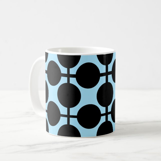 Caneca De Café Azul claro com geométrico preto  (Frente Esquerda)