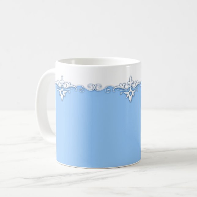 Caneca De Café Azul-claro da borda do ornamento da safra (Frente Esquerda)