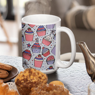 Caneca De Café Azul Claro Patriótico 4 de Julho Desenhado à Mão
