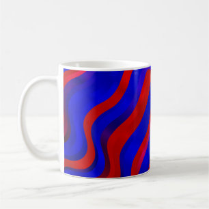Caneca De Café Azul claro, textura vermelha com linhas tortas. Gr
