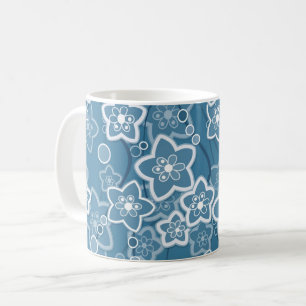 Caneca De Café azul com branco, azul, flores, floral, rústico, fa