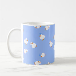 Caneca de Café Azul com Patos Fofos Ilustrados à M