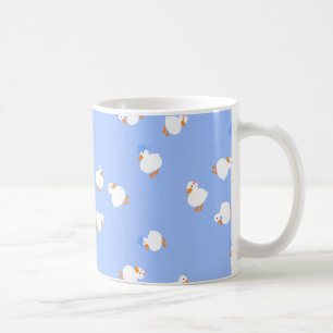 Caneca de Café Azul com Patos Fofos Ilustrados à M