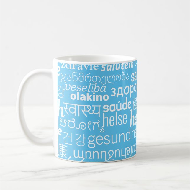 Caneca de café azul com texto de saúde ou escolha  (Esquerda)