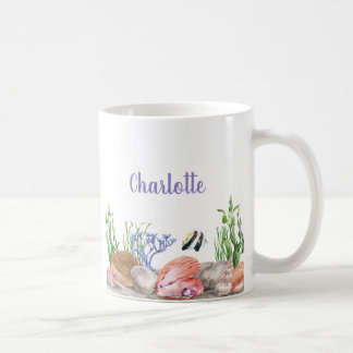Caneca De Café Azul Cor-de-rosa moderno sob a aquarela
