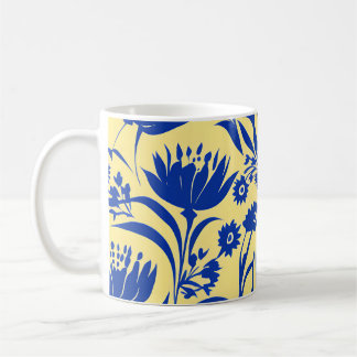 Caneca De Café Azul Cornflower Moderno Floral Amarelo