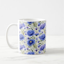 Caneca De Café Azul Cornflower Sem Costura Padrão, Blue Floral