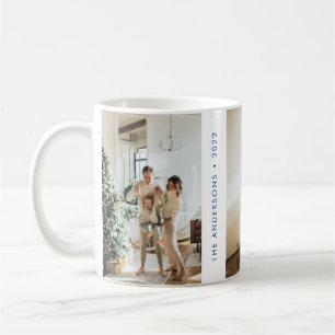 Caneca De Café Azul de Ano Novo com Foto da Família Simples Mode